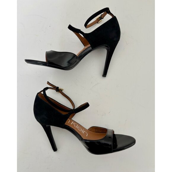 Calvin Klein Heels 8.5 Suede Patent Leather Strap Quiet Luxury Boss Babe Preppy - Picture 6 of 13